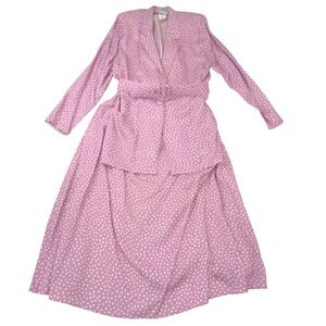 Vintage Connections Mauve Polka Dot Skirt Suit Set Blazer Skirt Belt Large 16/18